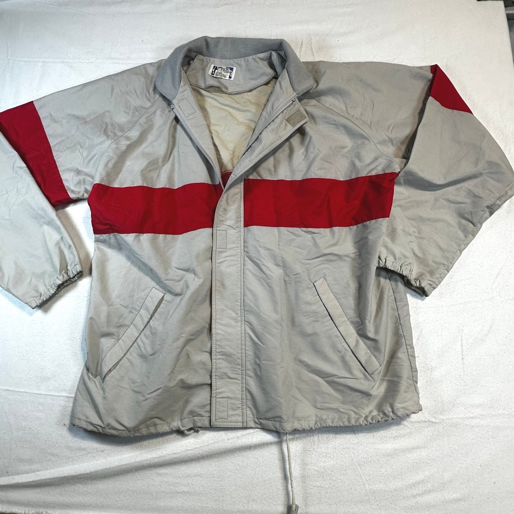 Vintage Fide Ports Mens XL Windbreaker Jacket Grey‎ Red Colorblock Full Zip Core